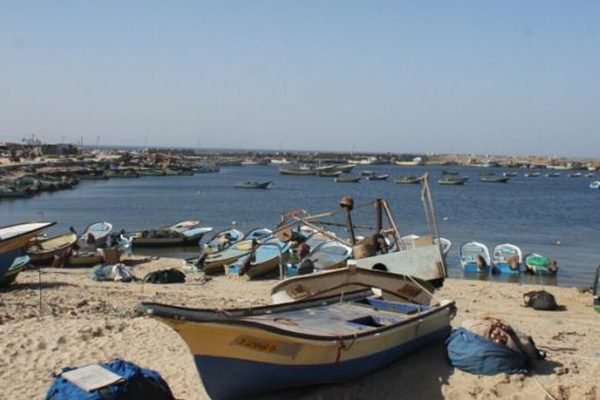 Fishing boats at Gaza port.
