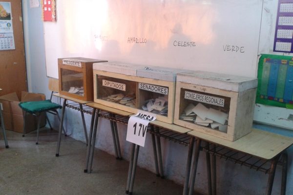 Ballot boxes at a polling station in Chile.