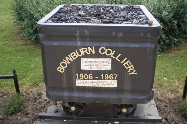 A colliery tub marking the old Bowburn pit, County Durham.