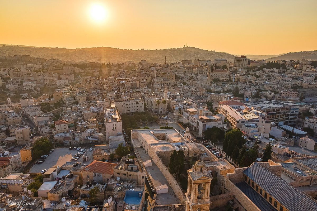 Bethlehem from above, at sunset.
