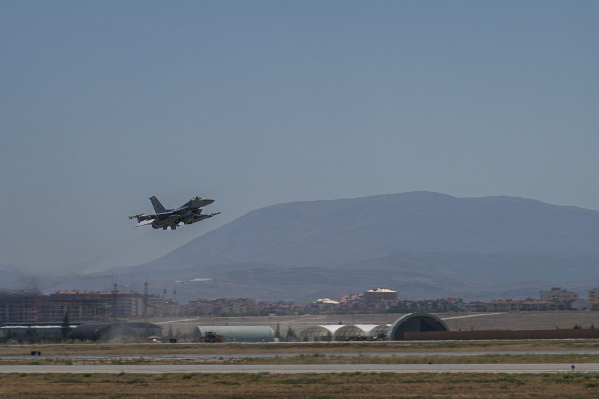 An F-16 takes off during an Anatolian Eagle air exercise in Turkey.